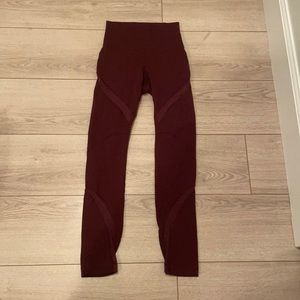 lululemon maroon legging with mesh cutouts